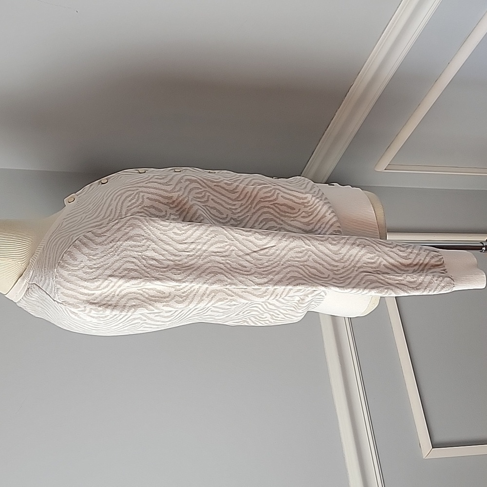 BANANA REPUBLIC Cream Taupe‎ Zebra Animal Print Office Casual Cardigan Sweater M - Picture 4 of 9